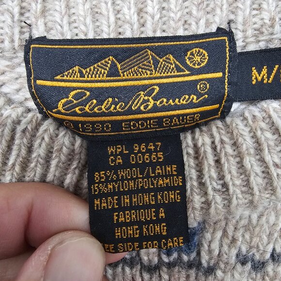 Vintage Eddie Bauer Tan Wool Rocking Horse Sweater Preppy Cabincore M - Picture 10 of 11
